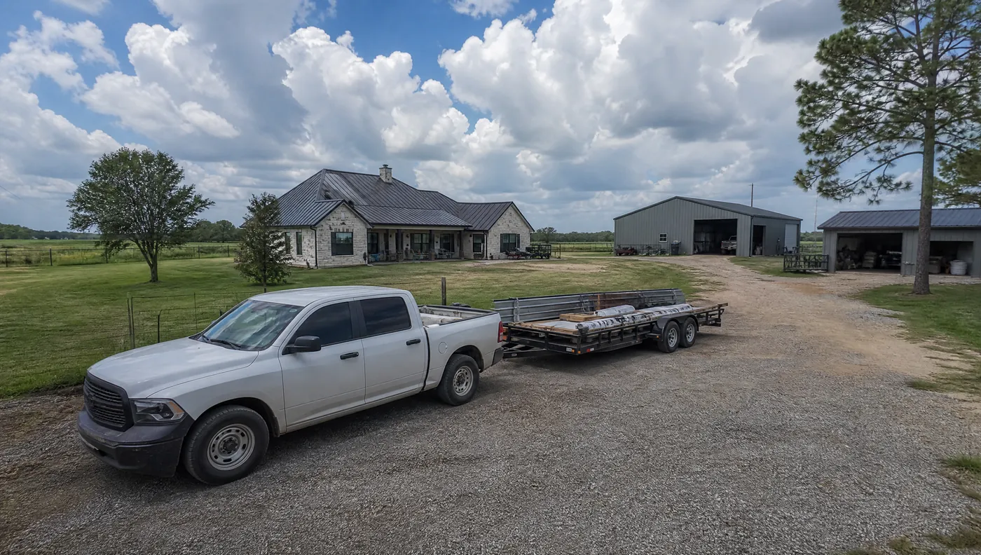 Standing seam metal roof on a rural acreage property near Damon Texas