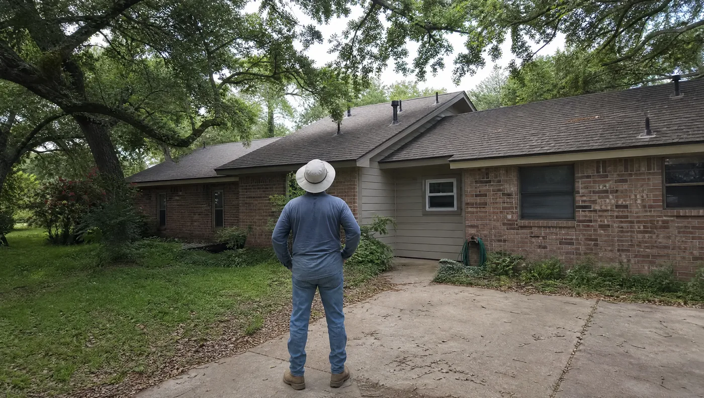Roof repair on an established 1980s home in Fresno Texas, Fort Bend County