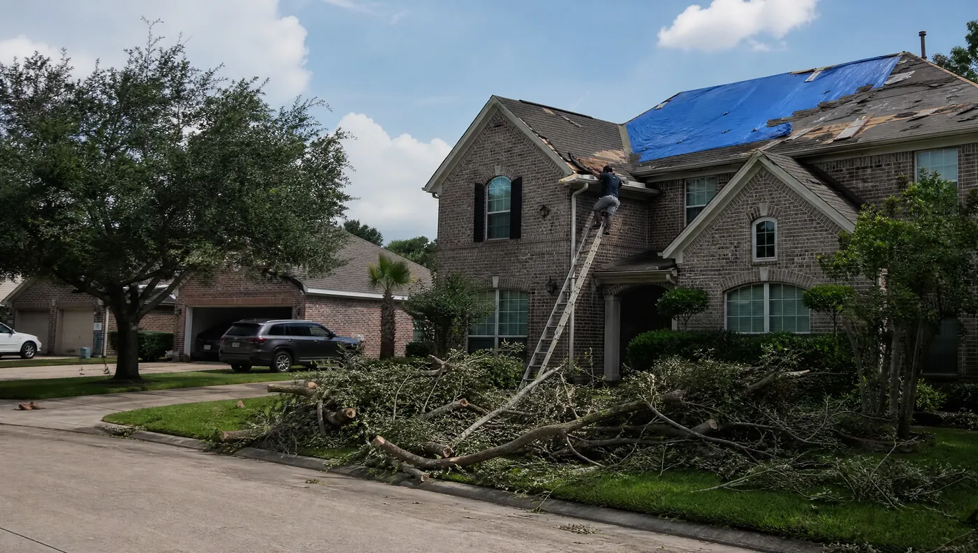 Storm damage roof replacement on a home in Manvel Texas near Highway 6