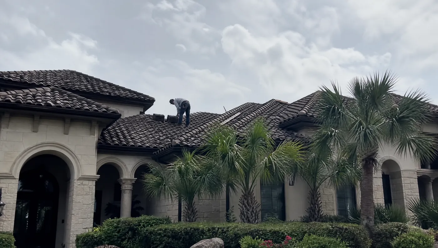 Concrete tile roof underlayment replacement on a home in Sienna Texas