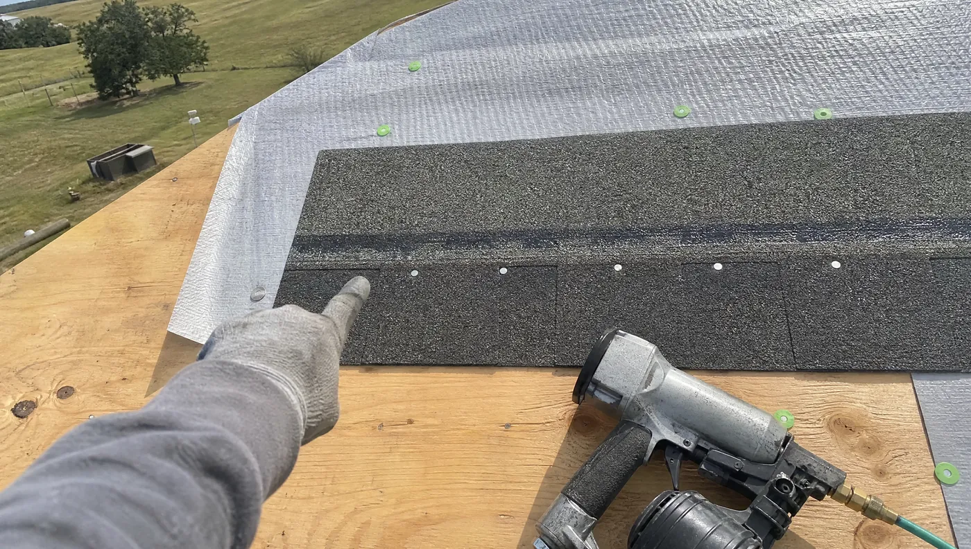 TDI windstorm inspection of nailing pattern on new roof decking in Brazoria County
